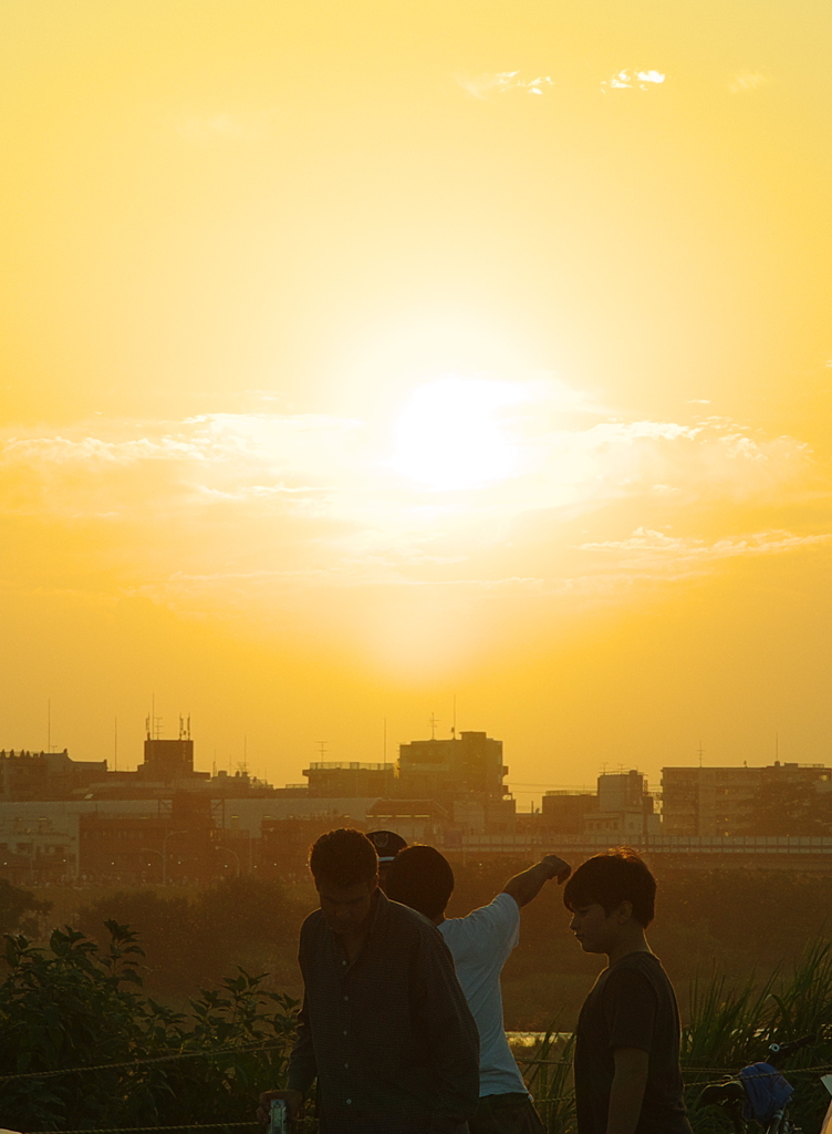 夕日に向かって