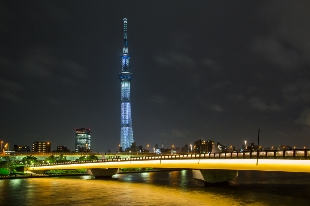 東京スカイツリー防災の日ライティングと桜橋