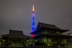 なでしこジャパン応援東京タワー特別ライトアップと増上寺大殿・光摂殿