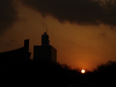 代々木体育館と夕陽