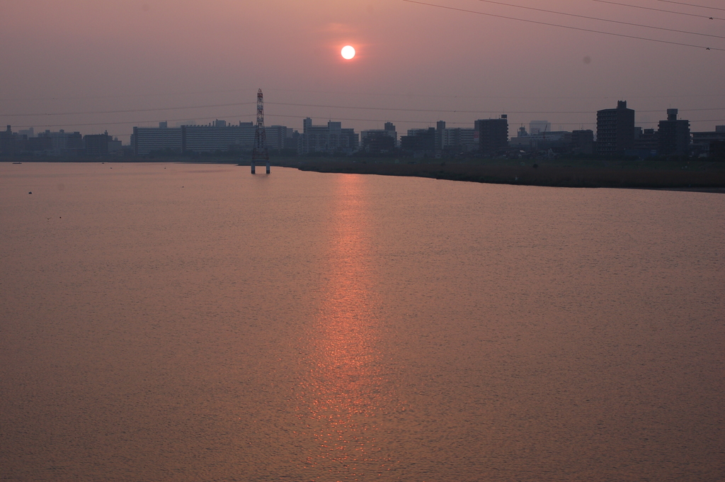 多摩川河口の夕日