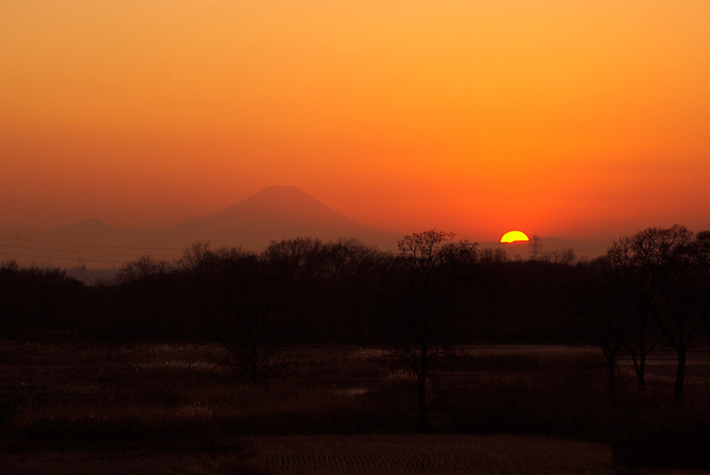 富士山と夕日