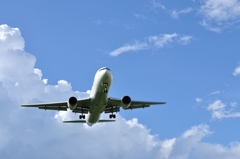 空と雲と飛行機（JAL）