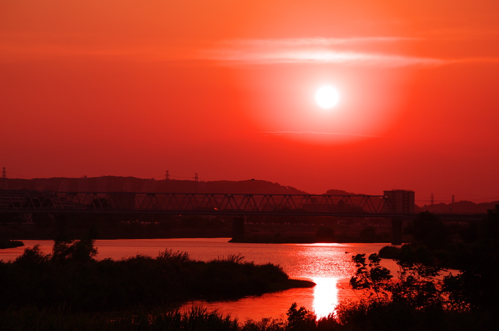 多摩川の夕景