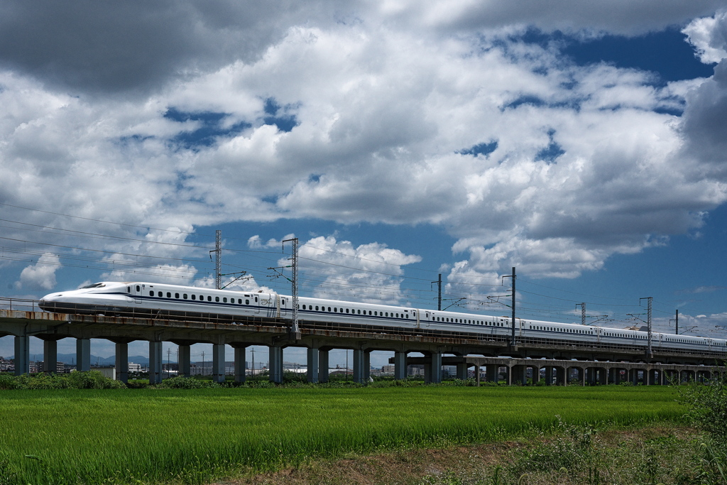 夏雲を行く新幹線（Ｎ７００系）