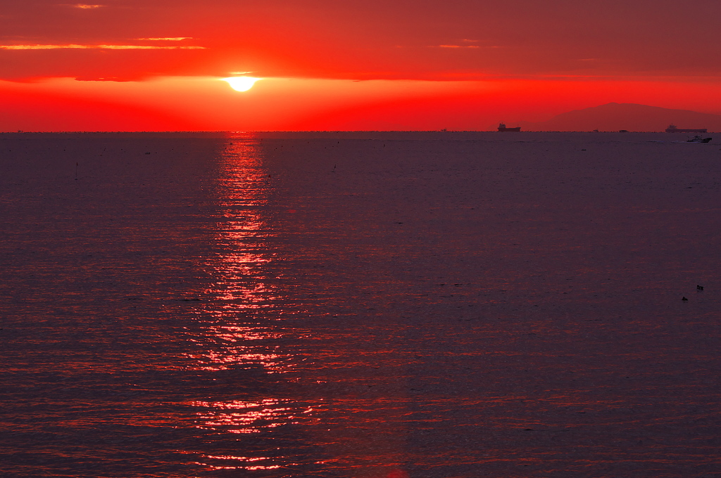 冬の播磨灘に沈む夕日１