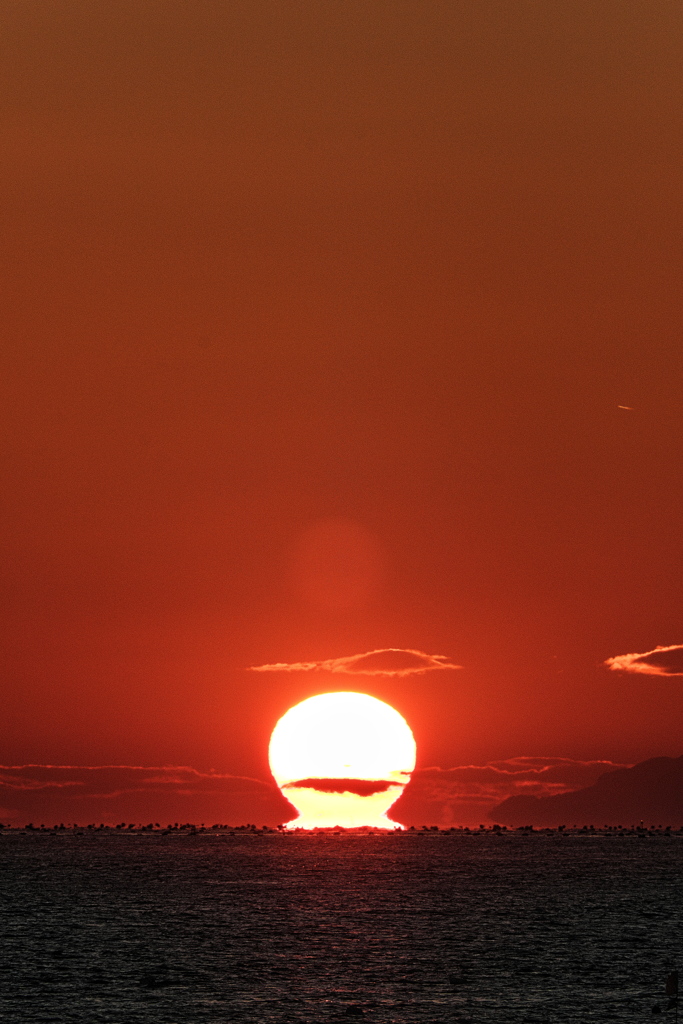 冬の播磨灘の夕景３（だるま夕日）