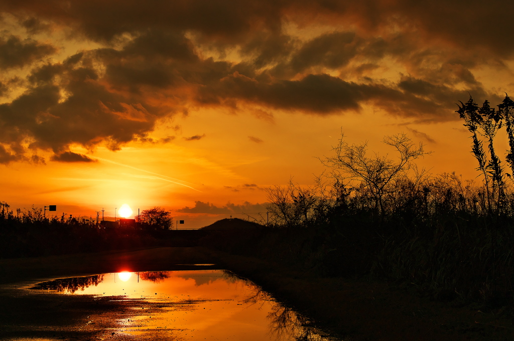 加古川河川敷の夕日