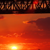 明石海峡大橋と夕日３