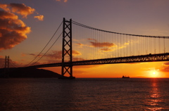 明石海峡大橋と夕日１