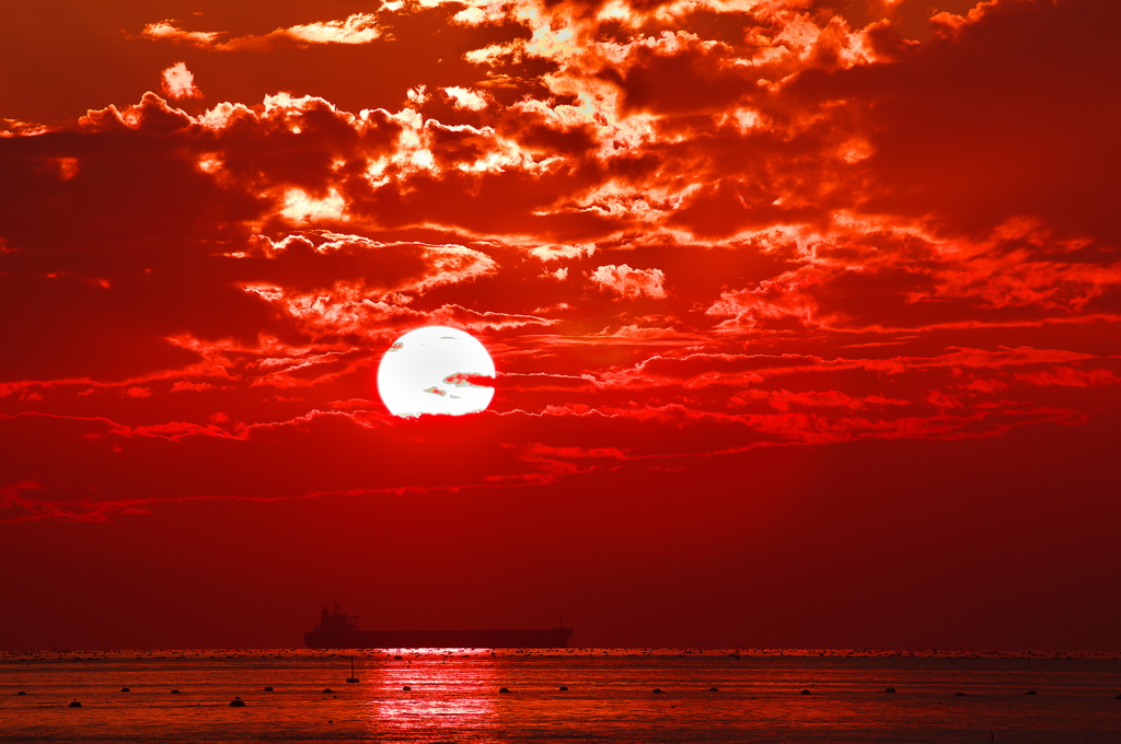 秋の播磨灘に沈む夕日９