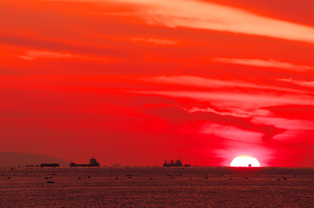 秋の播磨灘に沈む夕日６