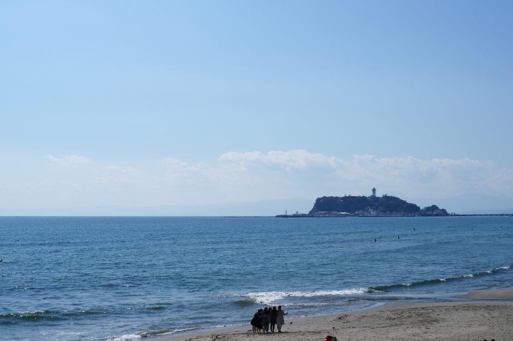 海と集合写真
