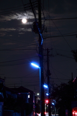 月夜の防犯街灯