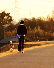 風と夕陽に向かう！