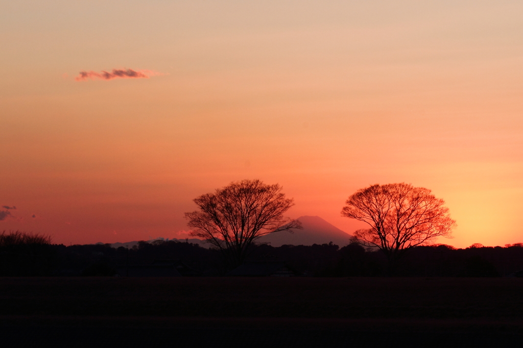 夕焼けの富士。