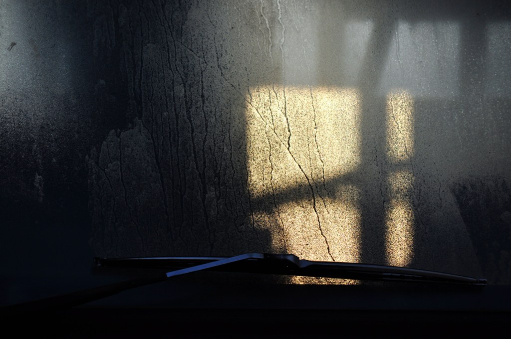 フロントガラスに写る窓の影を写す
