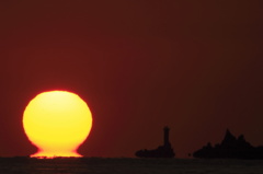 室積海岸でダルマ夕日