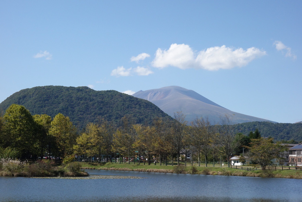 浅間山と離山　矢ヶ崎公園にて　