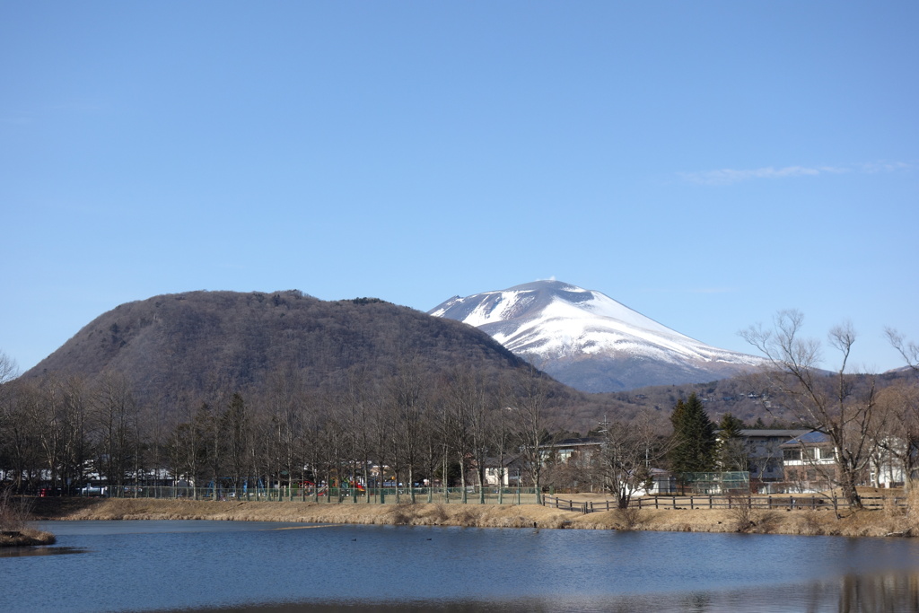 浅間山と離山　矢ヶ崎公園にて