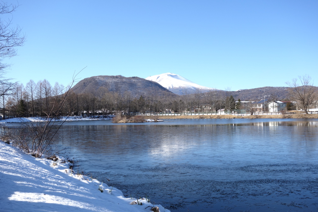 浅間山と離山　矢ケ崎公園にて