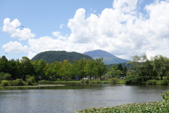 浅間山と離れ山　矢ケ崎公園にて