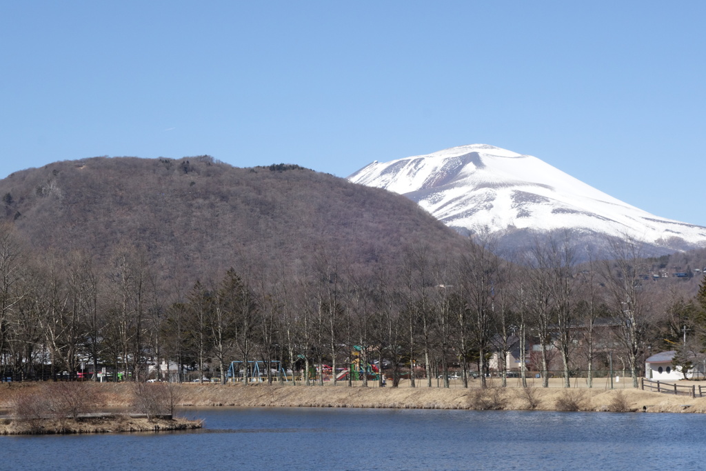 浅間山と離山　矢ヶ崎公園から