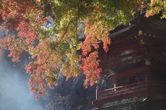 水沢観音の紅葉　六角堂にて