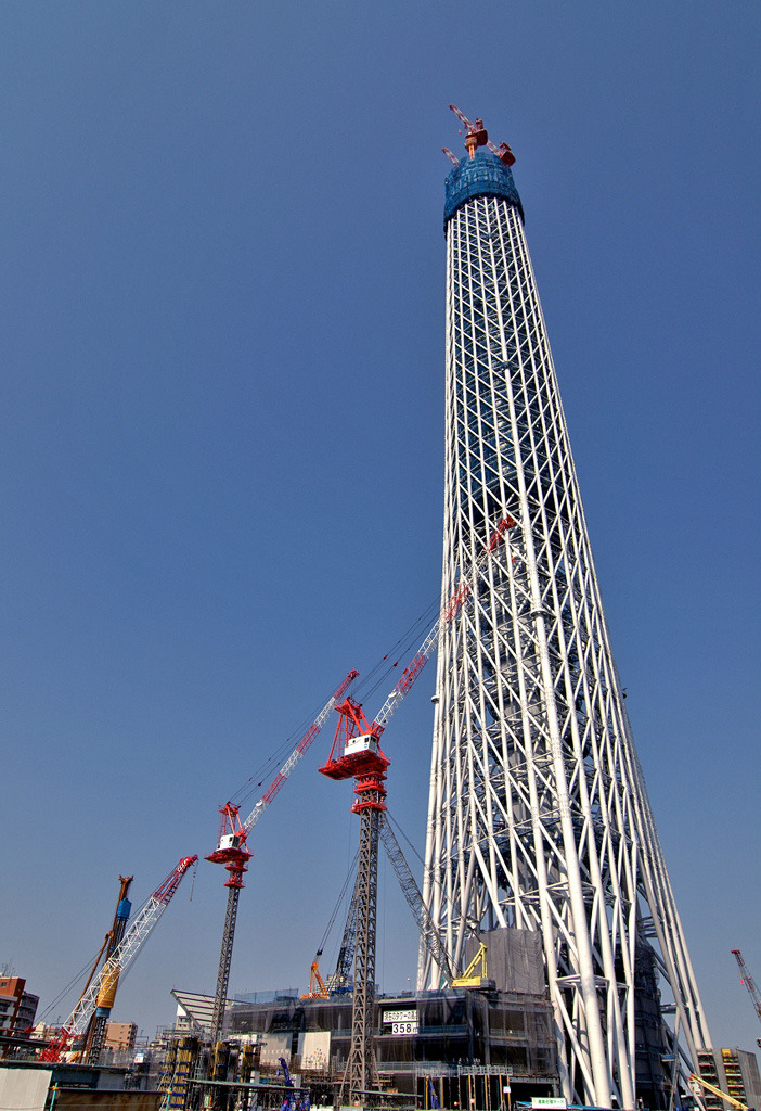 東京スカイツリーとクレーン並木