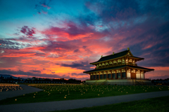 大極殿と夕日