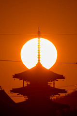 法隆寺の夕日