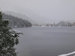 雪中のサンモリッツ湖