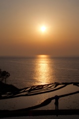 棚田の夕暮れ_Sunset of terraced rice fields