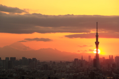 日の入～スカイツリーと富士