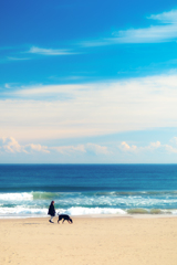 浜辺の端まで歩く