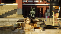 池上本門寺の手水舎を夕暮れに写す