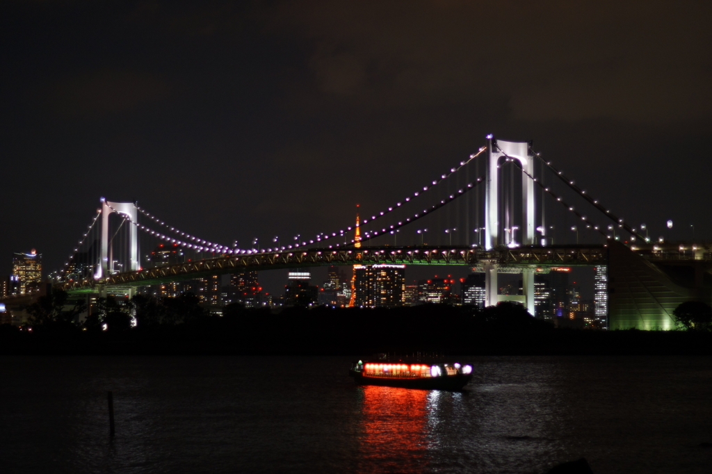 Rainbow bridge brights at night