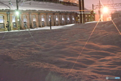 新庄駅機関庫の雪景色
