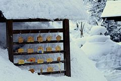 絵馬と雪景色