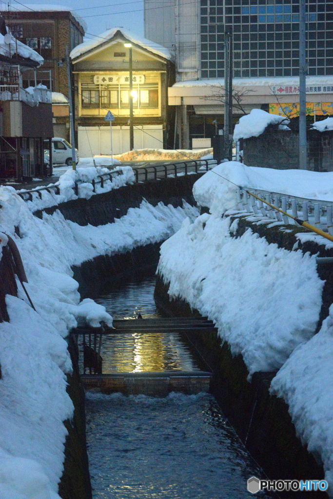夕方の雪景色