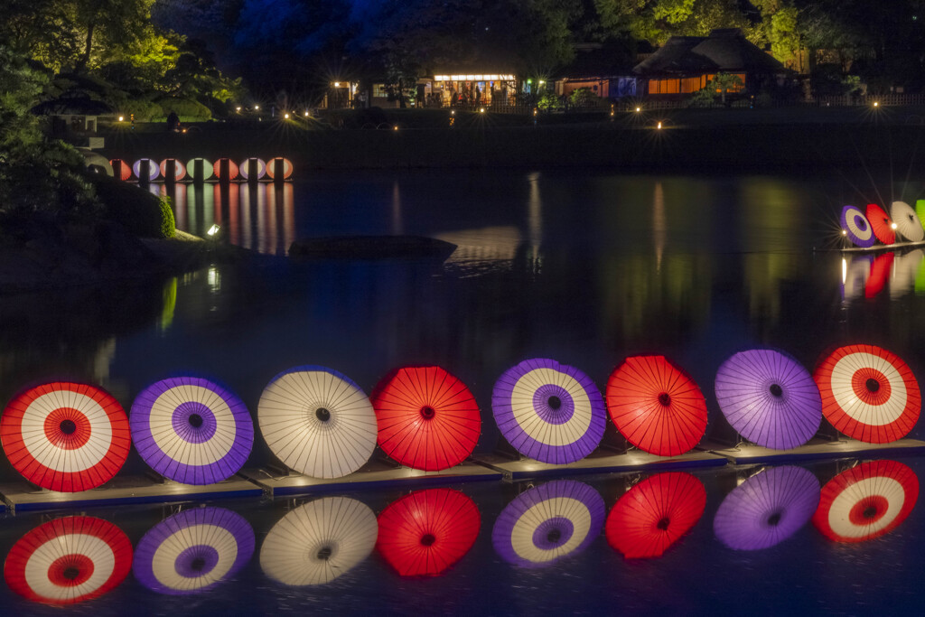 夏の夜の和傘