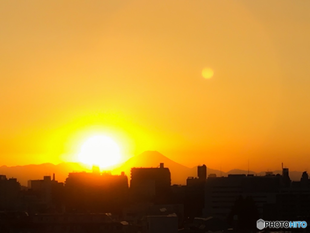 夕日と富士山