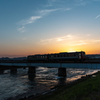 Train melting into the sunset