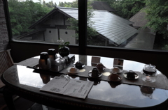 湯布院の旅館のロビーから