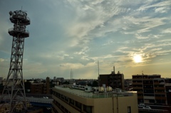 夕陽と鉄塔