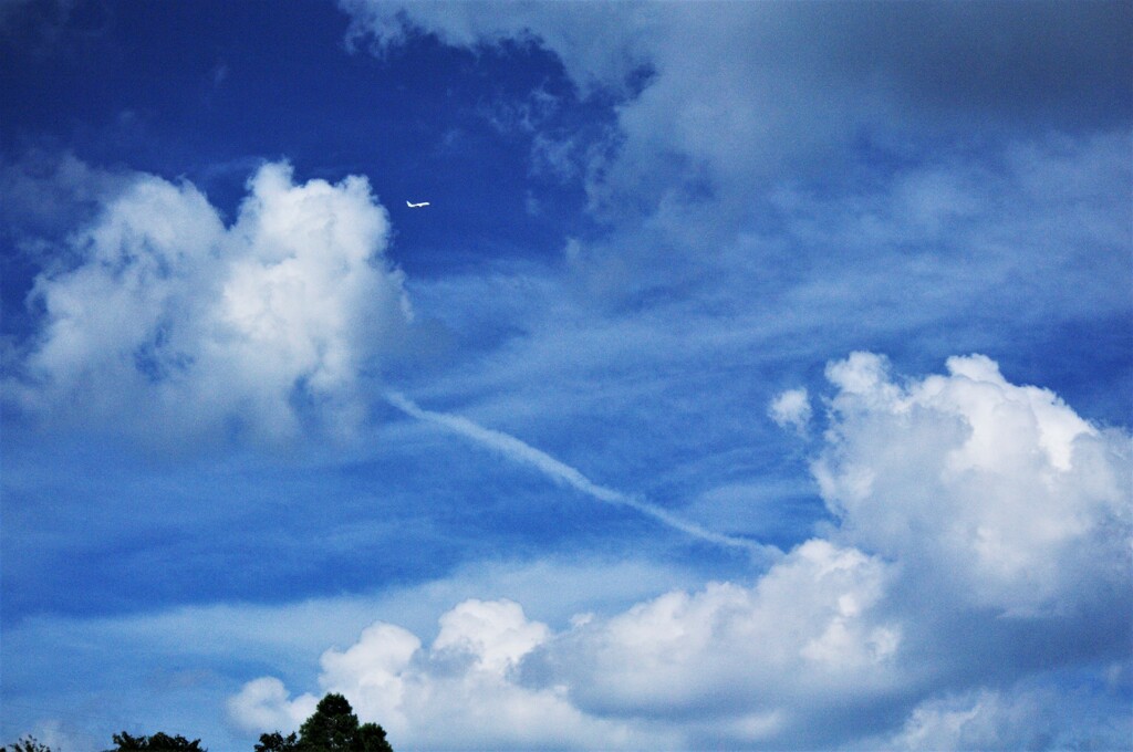 飛行機雲…東へ西へ