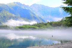 大正池と朝靄