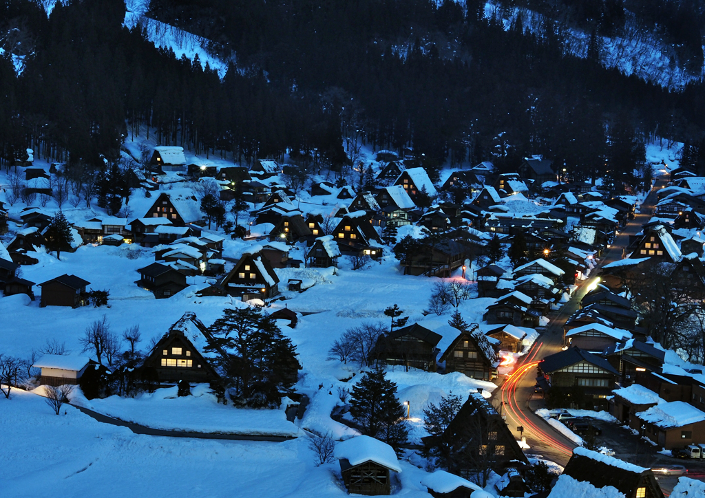 Night snow scene of Shirakawago