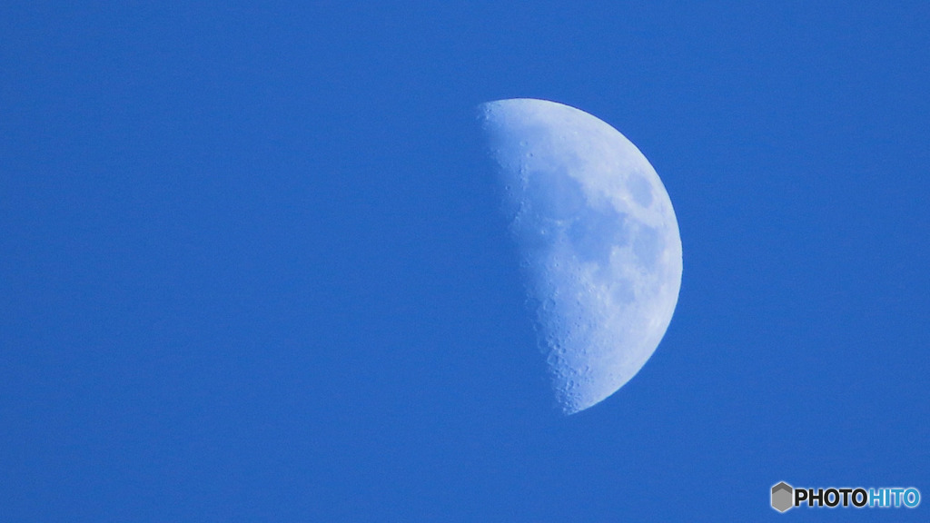 Blue sky & Half moon