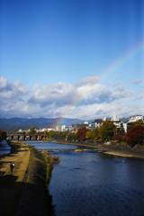 桂川に虹